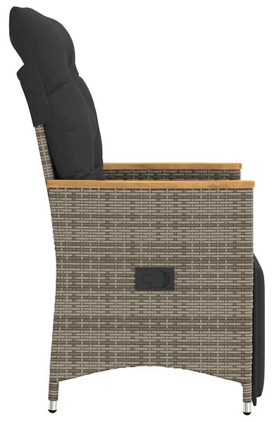 2 db szürke polyrattan dönthető kerti szék párnákkal
