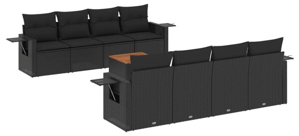 9 részes fekete polyrattan kerti ülőgarnitúra párnákkal