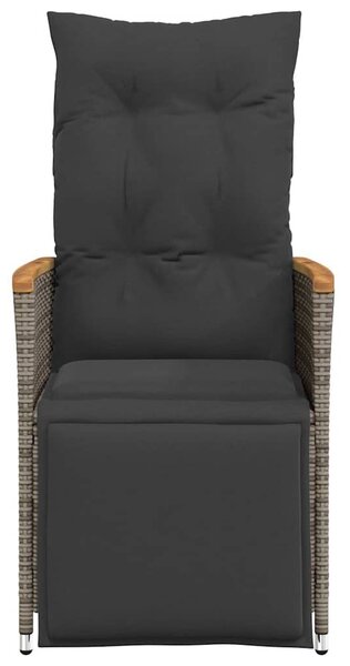 2 db szürke polyrattan dönthető kerti szék párnákkal