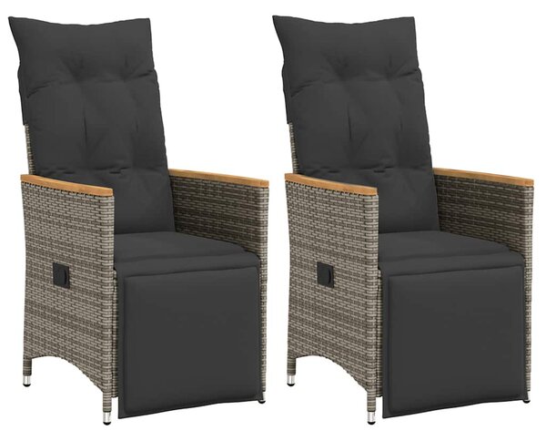 2 db szürke polyrattan dönthető kerti szék párnákkal