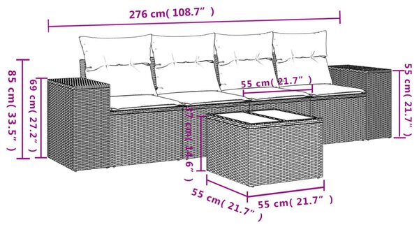 5 részes bézs polyrattan kerti ülőgarnitúra párnákkal