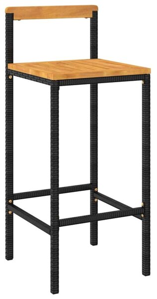 VidaXL - 4 db Bárszék - Fekete Polyrattan és Akácfa - Modern