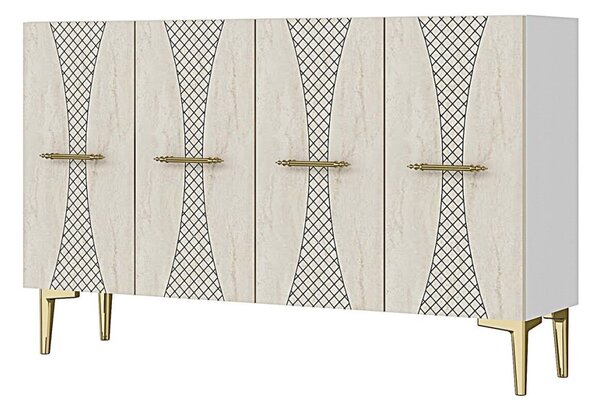 Slim komód, fehér-travertin, 120 cm