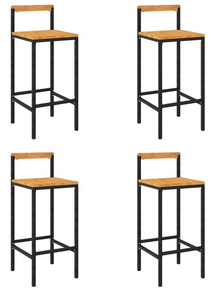 VidaXL - 4 db Bárszék - Fekete Polyrattan és Akácfa - Modern