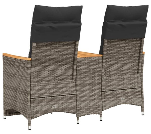 2 személyes szürke polyrattan dönthető kerti kanapé asztallal