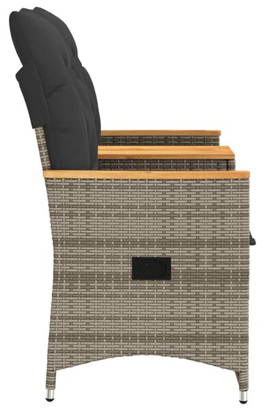 2 személyes szürke polyrattan dönthető kerti kanapé asztallal