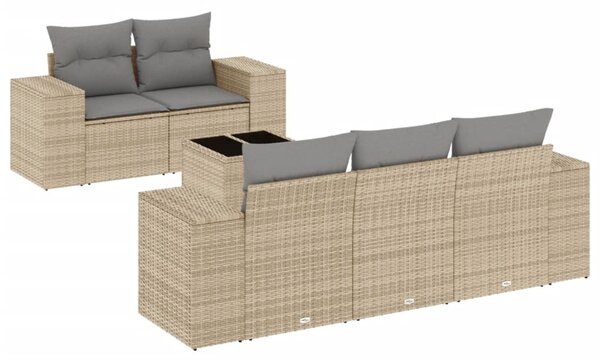 6 részes bézs polyrattan kerti ülőgarnitúra párnával