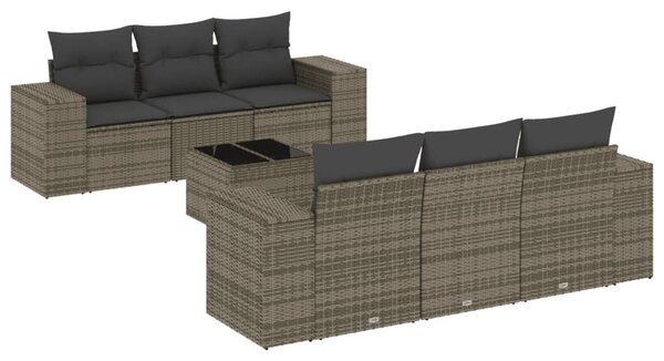 7 részes szürke polyrattan kerti ülőgarnitúra párnákkal