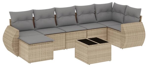 8 részes bézs polyrattan kerti ülőgarnitúra párnával
