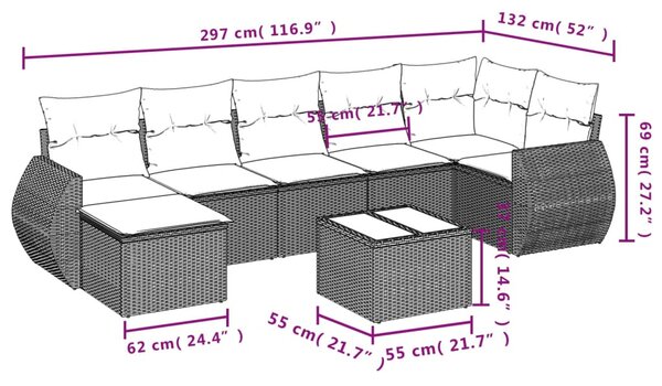 8 részes bézs polyrattan kerti ülőgarnitúra párnával