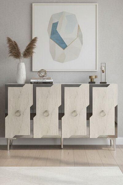 Seza komód, fehér-travertin, 120 cm – TR555CHM1546