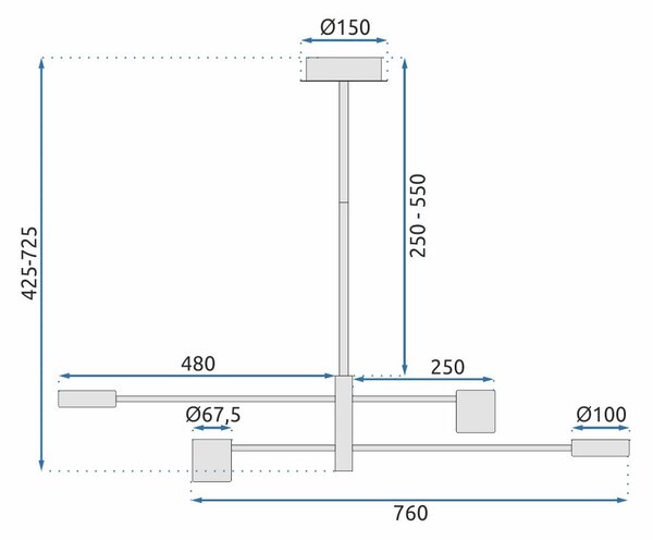 Mennyezeti LED lámpa APP596-4C 4 ágú fekete +REMOTE