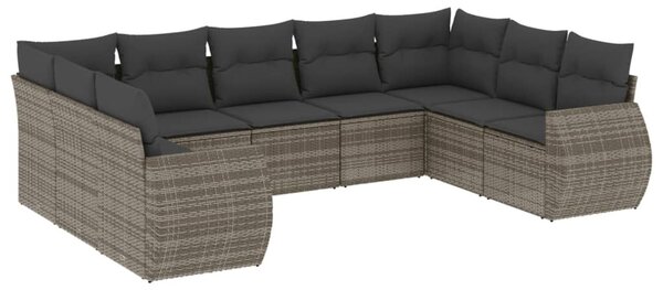 9 részes szürke polyrattan kerti ülőgarnitúra párnákkal