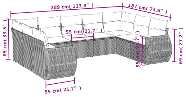 9 részes szürke polyrattan kerti ülőgarnitúra párnákkal