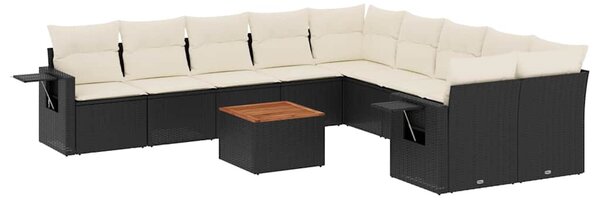 11 részes fekete polyrattan kerti ülőgarnitúra párnákkal