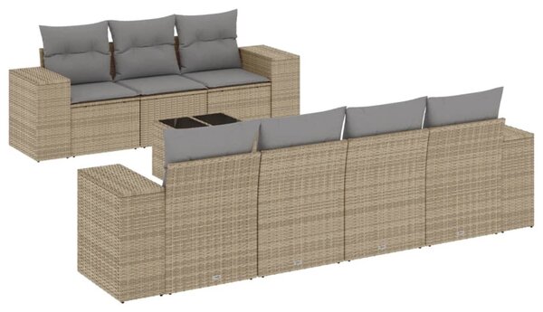 8 részes bézs polyrattan kerti ülőgarnitúra párnával