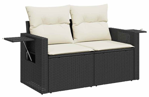 11 részes fekete polyrattan kerti ülőgarnitúra párnákkal