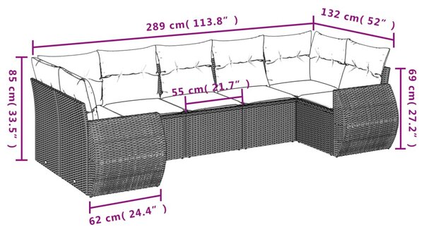 7 részes fekete polyrattan kerti ülőgarnitúra párnával