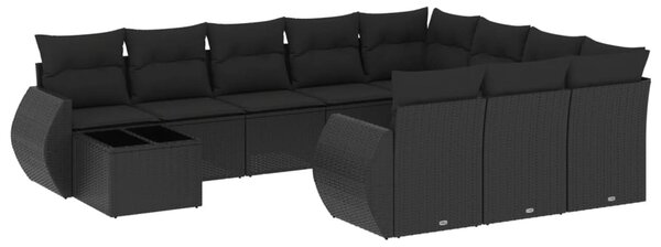 11 részes fekete polyrattan kerti ülőgarnitúra párnákkal