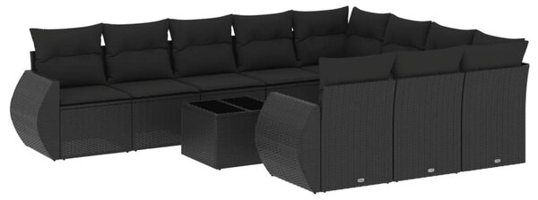 11 részes fekete polyrattan kerti ülőgarnitúra párnákkal