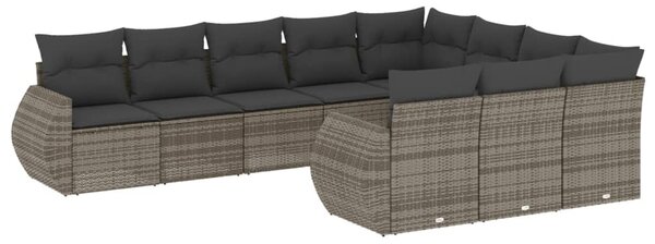 10 részes szürke polyrattan kerti ülőgarnitúra párnákkal