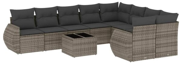 10 részes szürke polyrattan kerti ülőgarnitúra párnákkal