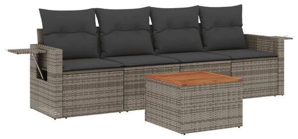5 részes szürke polyrattan kerti ülőgarnitúra párnákkal