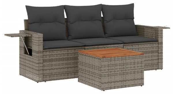 4 részes szürke polyrattan kerti ülőgarnitúra párnákkal