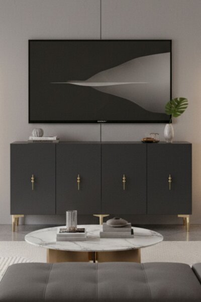 Komód, antracit-arany, 125 cm