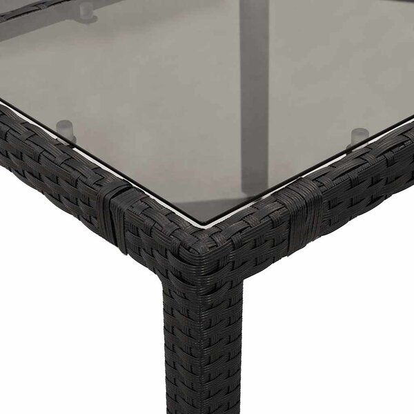 Fekete polyrattan üveglapos kerti asztal 90 x 90 x 75 cm