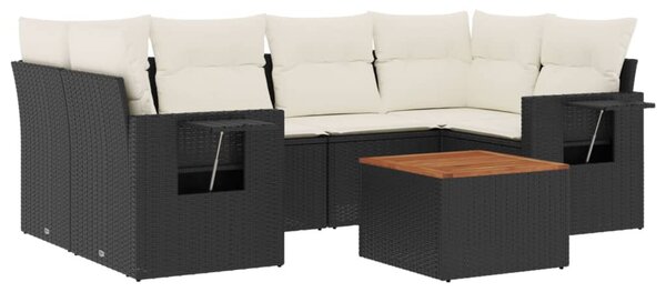 7 részes fekete polyrattan kerti ülőgarnitúra párnával