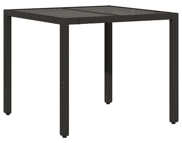 Fekete polyrattan üveglapos kerti asztal 90 x 90 x 75 cm