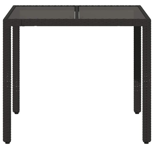 Fekete polyrattan üveglapos kerti asztal 90 x 90 x 75 cm