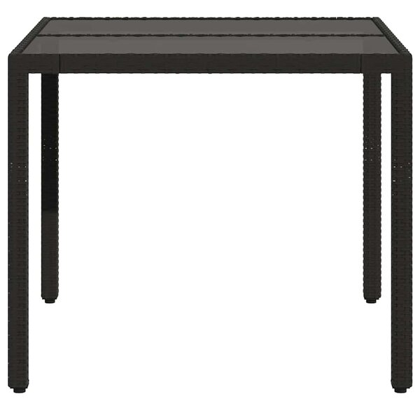 Fekete polyrattan üveglapos kerti asztal 90 x 90 x 75 cm