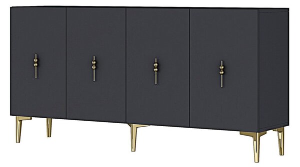 Komód, antracit-arany, 125 cm