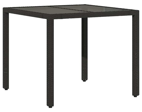 Fekete polyrattan üveglapos kerti asztal 90 x 90 x 75 cm