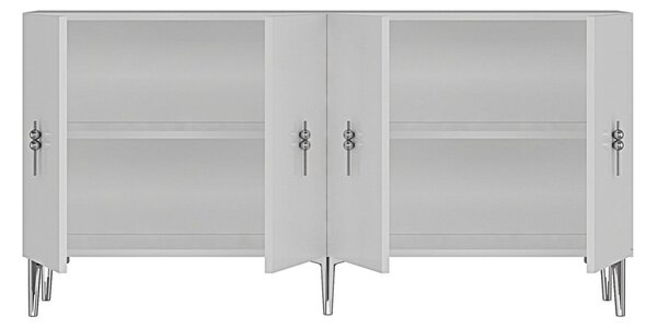 Komód, fehér-ezüst, 125 cm