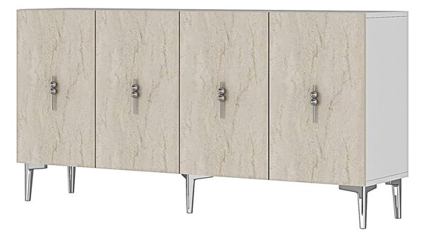 Komód, fehér-travertin, 125 cm – TR555CHM1570