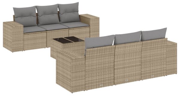 7 részes bézs polyrattan kerti ülőgarnitúra párnákkal