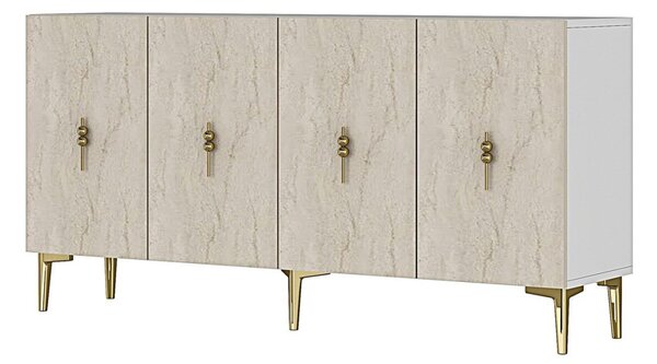 Komód, fehér-travertin, 125 cm – TR555CHM1569