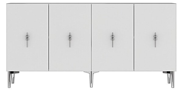Komód, fehér-ezüst, 125 cm
