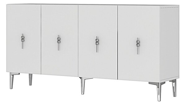 Komód, fehér-ezüst, 125 cm