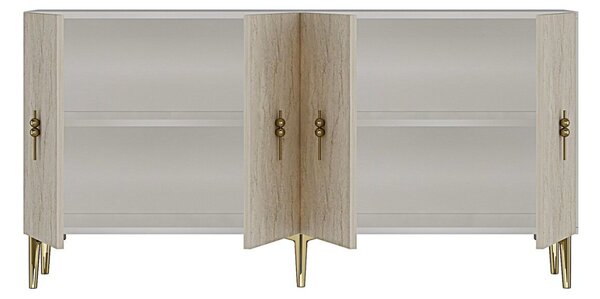 Komód, fehér-travertin, 125 cm – TR555CHM1569