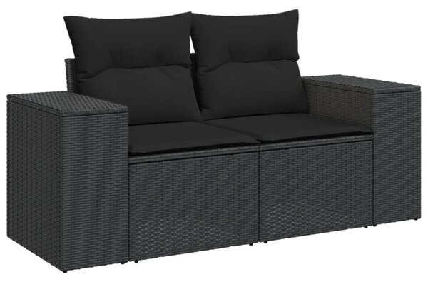 8 részes fekete polyrattan kerti ülőgarnitúra párnákkal