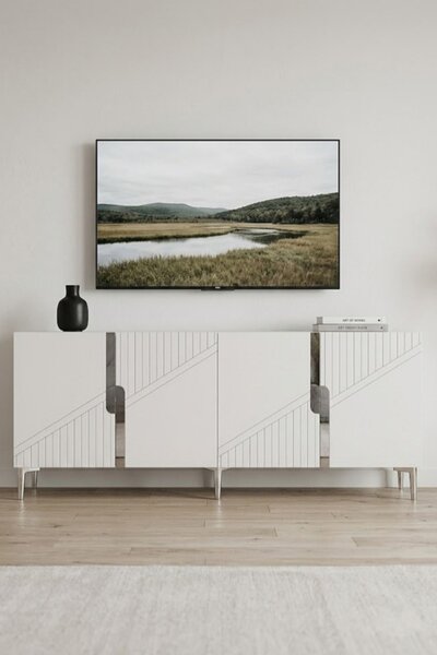 Evva komód, fehér-ezüst, 125 cm