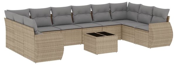 11 részes bézs polyrattan kerti ülőgarnitúra párnákkal
