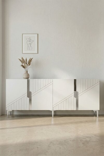 Evva komód, fehér-ezüst, 125 cm