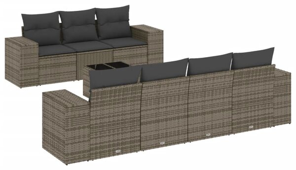 8 részes szürke polyrattan kerti ülőgarnitúra párnákkal