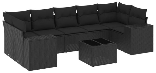 8 részes fekete polyrattan kerti ülőgarnitúra párnákkal