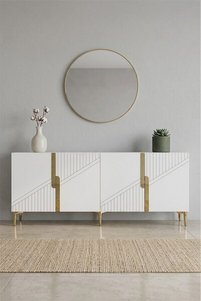 Evva komód, fehér-arany, 125 cm